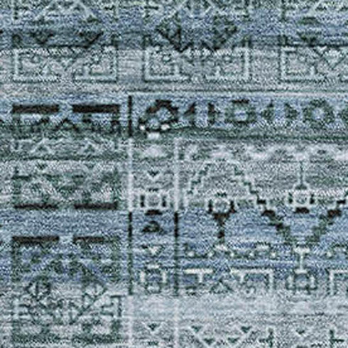 8' X 10' Sage And Blue Striped Washable Area Rug With UV Protection