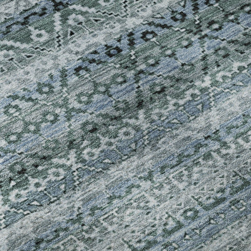 8' X 10' Sage And Blue Striped Washable Area Rug With UV Protection