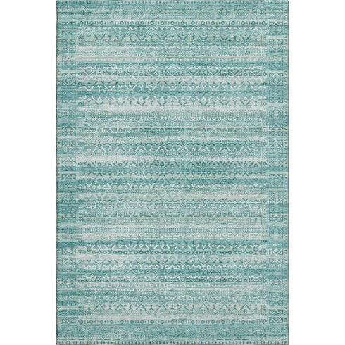 8' X 10' Aqua And Ivory Striped Washable Area Rug With UV Protection