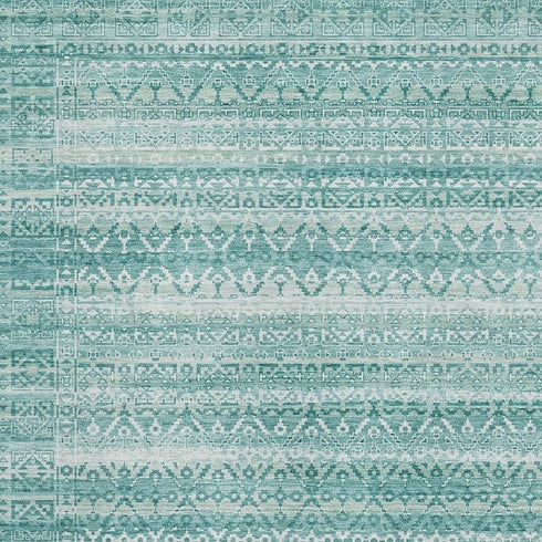 8' X 10' Aqua And Ivory Striped Washable Area Rug With UV Protection