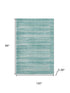 8' X 10' Aqua And Ivory Striped Washable Area Rug With UV Protection