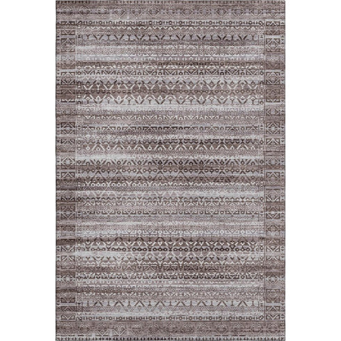 5' X 8' Brown And Beige Striped Washable Area Rug With UV Protection