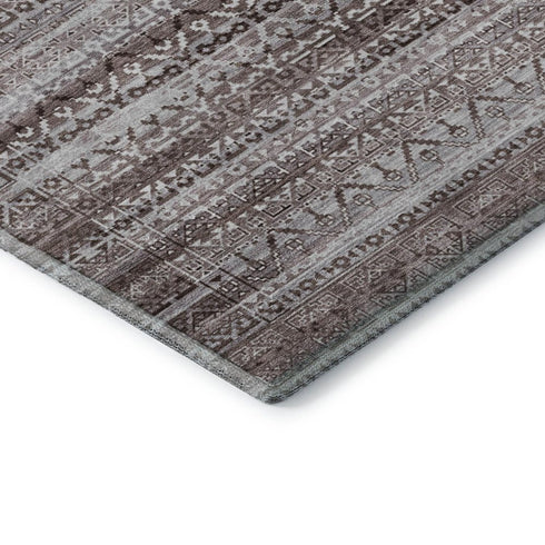 5' X 8' Brown And Beige Striped Washable Area Rug With UV Protection