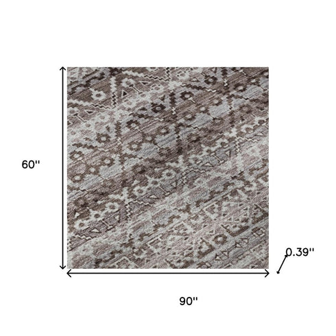 5' X 8' Brown And Beige Striped Washable Area Rug With UV Protection