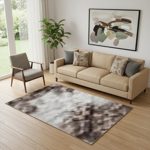 5' X 8' Brown And Beige Striped Washable Area Rug With UV Protection