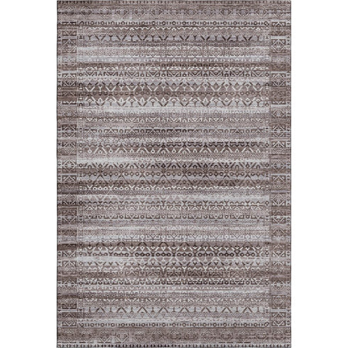 8' X 10' Brown And Beige Striped Washable Area Rug With UV Protection