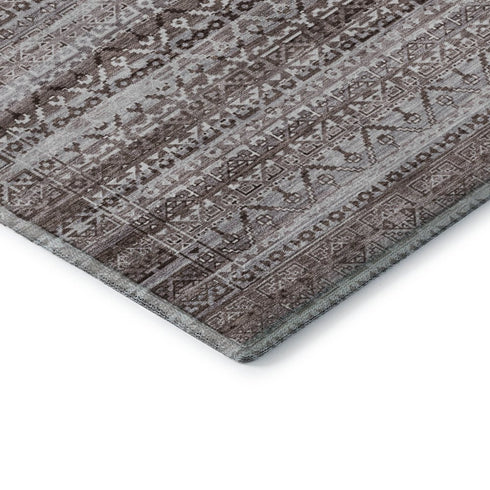 8' X 10' Brown And Beige Striped Washable Area Rug With UV Protection