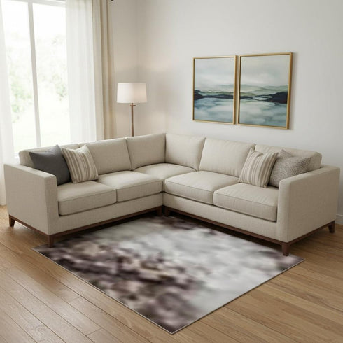 8' X 10' Brown And Beige Striped Washable Area Rug With UV Protection