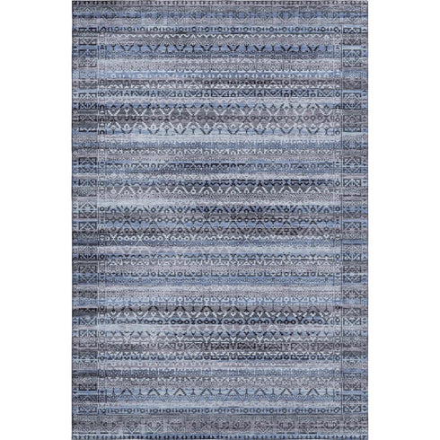 5' X 8' Blue And Charcoal Striped Washable Area Rug With UV Protection