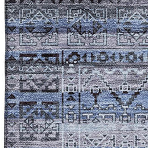 5' X 8' Blue And Charcoal Striped Washable Area Rug With UV Protection