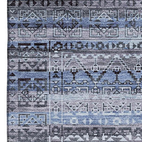 5' X 8' Blue And Charcoal Striped Washable Area Rug With UV Protection