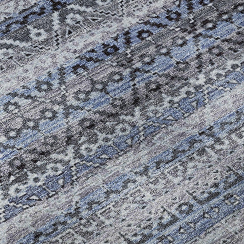 5' X 8' Blue And Charcoal Striped Washable Area Rug With UV Protection