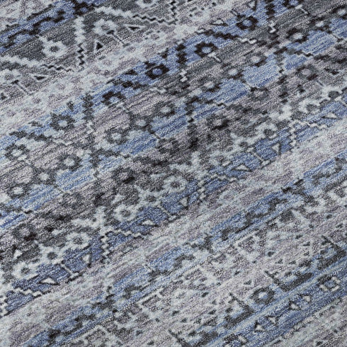 8' X 10' Blue And Charcoal Striped Washable Area Rug With UV Protection