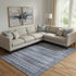 8' X 10' Blue And Charcoal Striped Washable Area Rug With UV Protection