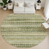 8' Green And Charcoal Striped Washable Round Rug With UV Protection