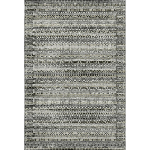 5' X 8' Pewter And Charcoal Striped Washable Area Rug With UV Protection