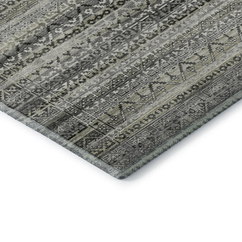 5' X 8' Pewter And Charcoal Striped Washable Area Rug With UV Protection
