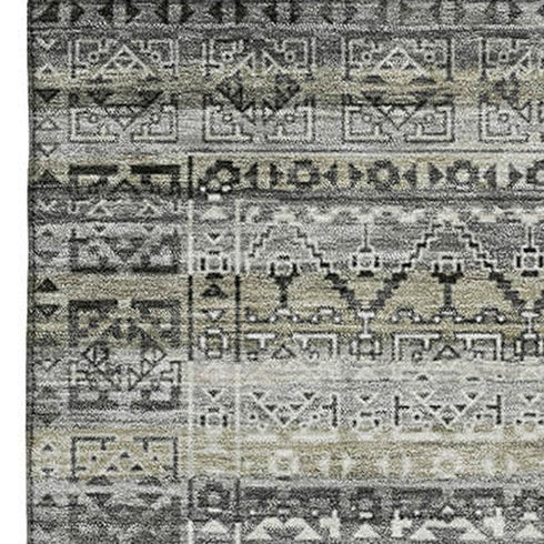 5' X 8' Pewter And Charcoal Striped Washable Area Rug With UV Protection