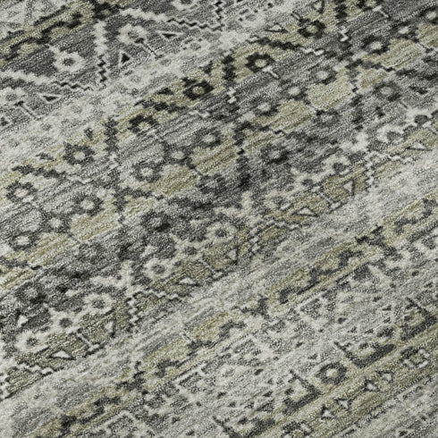 5' X 8' Pewter And Charcoal Striped Washable Area Rug With UV Protection