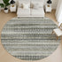 8' Pewter And Charcoal Striped Washable Round Rug With UV Protection
