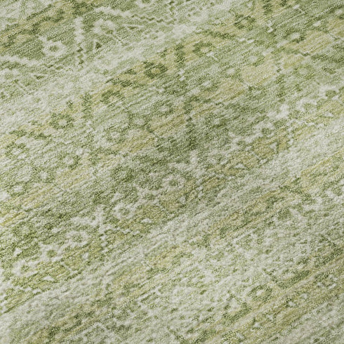 8' Sage And Beige Striped Washable Round Rug With UV Protection