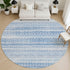 8' Sky Blue And Ivory Striped Washable Round Rug With UV Protection