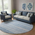 8' Sky Blue And Ivory Striped Washable Round Rug With UV Protection