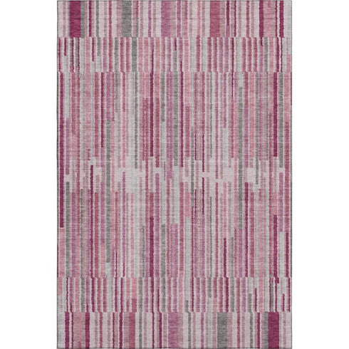 5' X 8' Blush And Silver Striped Washable Area Rug With UV Protection