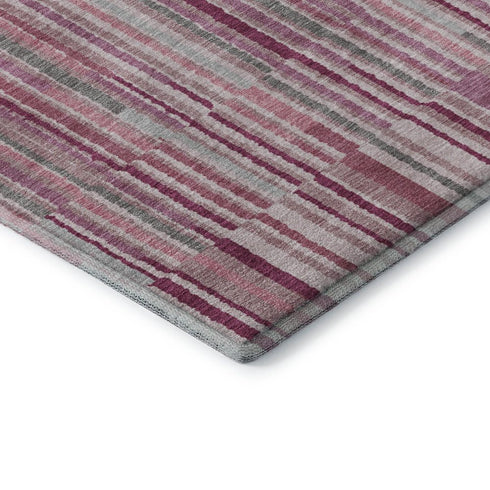 5' X 8' Blush And Silver Striped Washable Area Rug With UV Protection