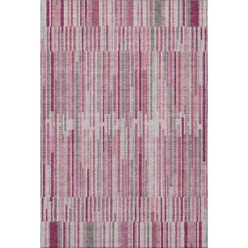 5' X 8' Blush And Silver Striped Washable Area Rug With UV Protection
