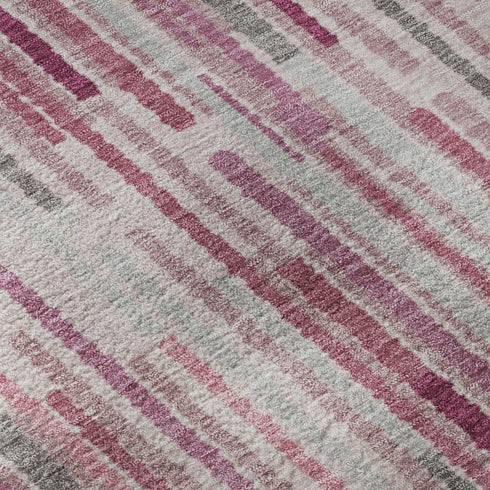 5' X 8' Blush And Silver Striped Washable Area Rug With UV Protection