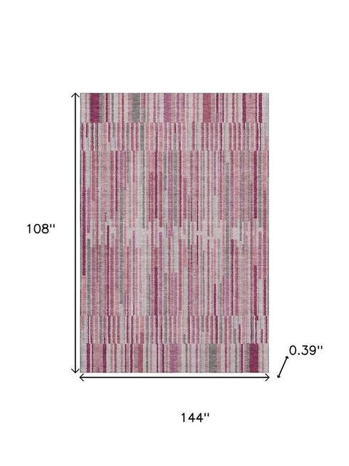 9' X 12' Blush And Silver Striped Washable Area Rug With UV Protection