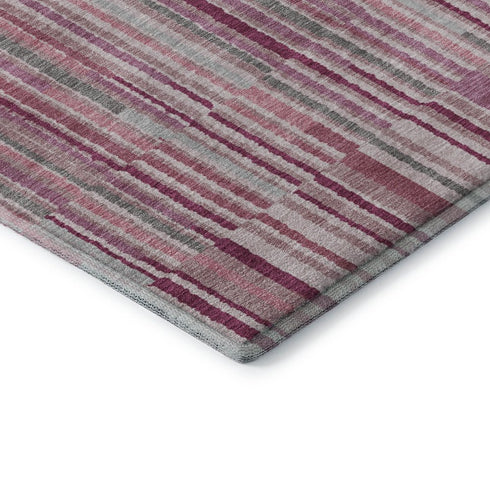 9' X 12' Blush And Silver Striped Washable Area Rug With UV Protection