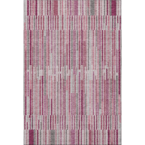 9' X 12' Blush And Silver Striped Washable Area Rug With UV Protection