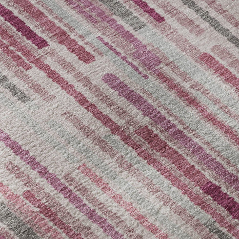 9' X 12' Blush And Silver Striped Washable Area Rug With UV Protection