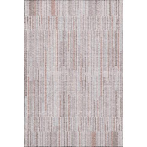 8' X 10' Coral And Beige Striped Washable Area Rug With UV Protection