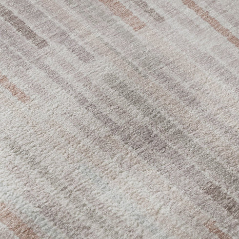 8' X 10' Coral And Beige Striped Washable Area Rug With UV Protection