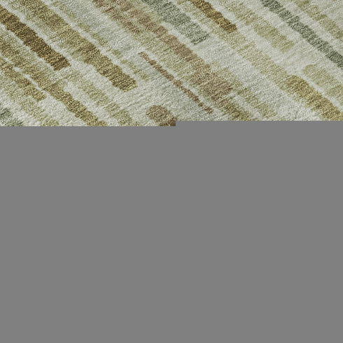 8' Khaki And Beige Striped Washable Round Rug With UV Protection