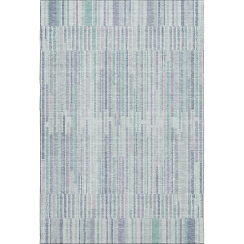 5' X 8' Mint Green And Denim Blue Striped Washable Area Rug With UV Protection