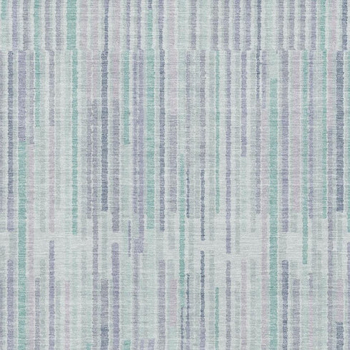 5' X 8' Mint Green And Denim Blue Striped Washable Area Rug With UV Protection