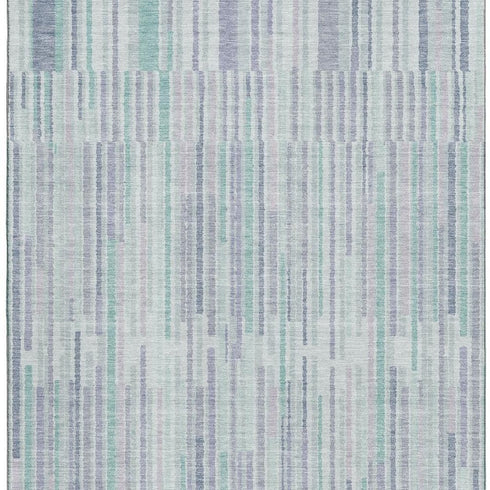 5' X 8' Mint Green And Denim Blue Striped Washable Area Rug With UV Protection