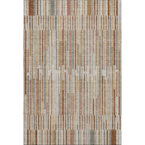 5' X 8' Rust And Gray Striped Washable Area Rug With UV Protection