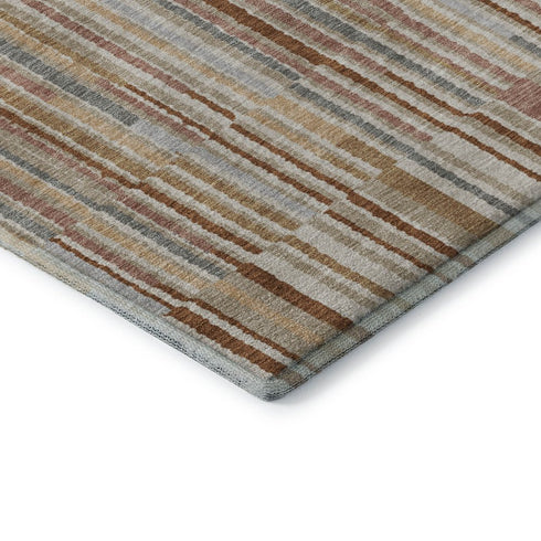 5' X 8' Rust And Gray Striped Washable Area Rug With UV Protection