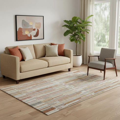 5' X 8' Rust And Gray Striped Washable Area Rug With UV Protection