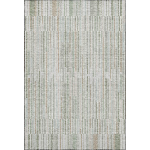 8' X 10' Sage And Ivory Striped Washable Area Rug With UV Protection