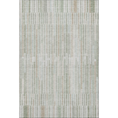 8' X 10' Sage And Ivory Striped Washable Area Rug With UV Protection