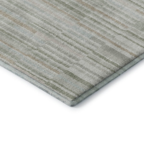 8' X 10' Sage And Ivory Striped Washable Area Rug With UV Protection