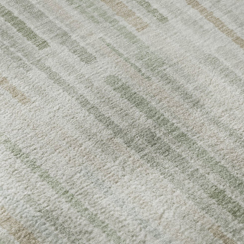 8' X 10' Sage And Ivory Striped Washable Area Rug With UV Protection