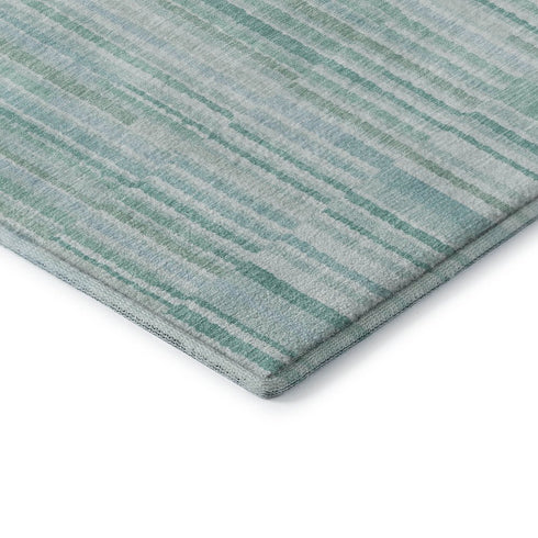 8' X 10' Turquoise And Sky Blue Striped Washable Area Rug With UV Protection