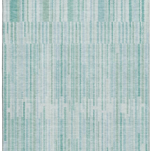 8' X 10' Turquoise And Sky Blue Striped Washable Area Rug With UV Protection